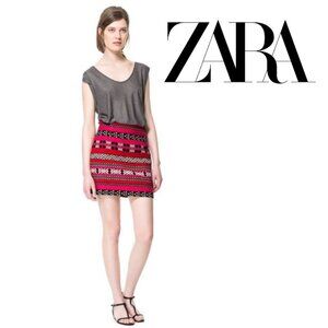 ZARA Woven Tribal 'Aztec' Mini Skirt in Black, Red and Pink